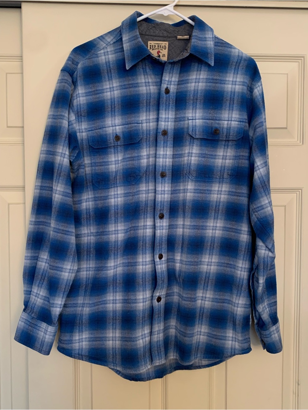 RedHead Brand Co. Men's Long Sleeve Plaid Flannel Shirt Blue & White